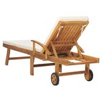 vidaXL Chaise longue avec coussin Bois de teck solide Crème