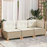 vidaXL Canapé de jardin avec coussins 3 places beige résine tressée