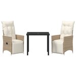 vidaXL Ensemble de Salle à Manger de Jardin de 3 Pièces avec Coussins Beige Poly Rattan