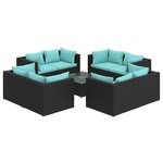Salon de jardin meuble d'extérieur ensemble de mobilier 9 pièces avec coussins résine tressée noir 02_0018147