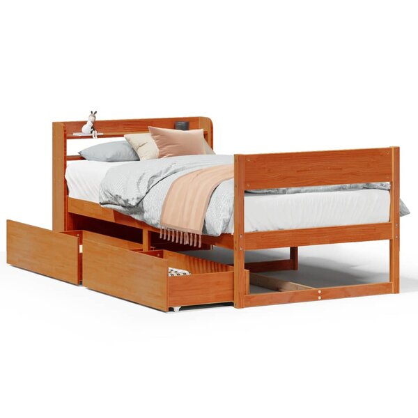vidaXL Cadre de lit sans matelas cire marron 90x190 cm bois pin massif