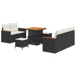 Ensemble de canapés de jardin 8 pièces avec coussins noirs en poly rotin acacia