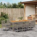 vidaXL Ensemble repas jardin 9 pièces avec coussins gris en rattan poly