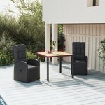 vidaXL Ensemble à manger de jardin avec coussins 3 Pièces Noir
