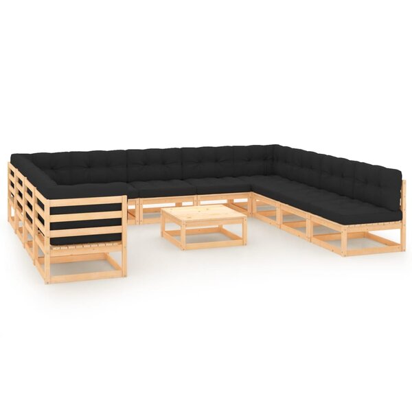 Salon de jardin meuble d'extérieur ensemble de mobilier 12 pièces avec coussins anthracite pin massif 02_0015536