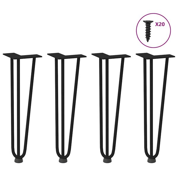 vidaXL Pieds en épingle à cheveux pour table basse 4 pièces Noir 42 cm Acier massif