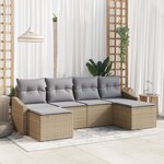vidaXL Set de canapé de jardin de 6 pièces avec coussins en beige poly rattan