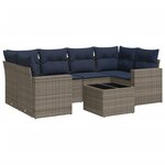 vidaXL Salon de jardin 7 Pièces avec coussins gris résine tressée