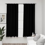 vidaXL Rideaux occultants aspect lin avec crochets 2Pièces Noir 140x175cm