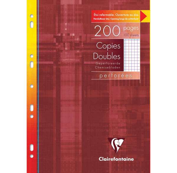 Etui de 200 Pages Copies doubles perforées 21x29 7 Q.5x5 + marge Blanc CLAIREFONTAINE