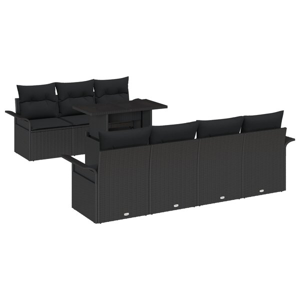 Ensemble de canapé de jardin 8 pièces avec coussins en poly rattan noir