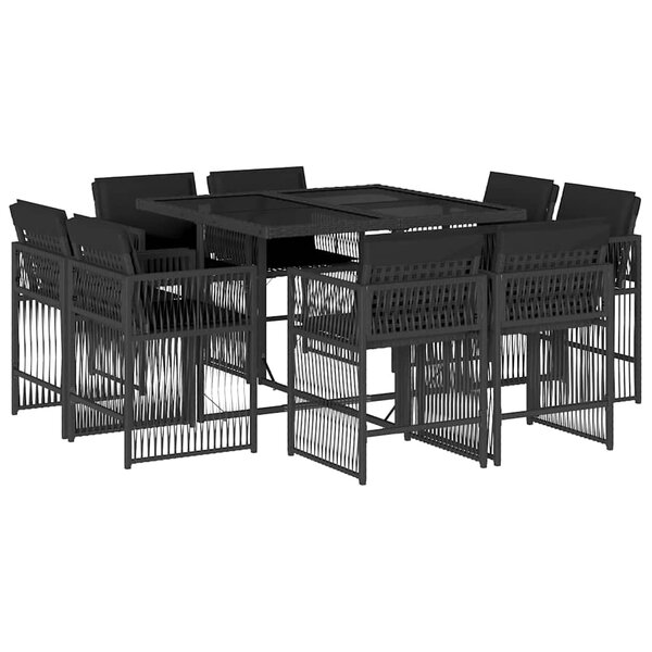 vidaXL Ensemble à manger de jardin 9Pièces coussins noir résine tressée