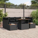 vidaXL Ensemble de salle à manger de jardin 7 pièces avec coussins noir poly rotin acacia