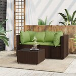 vidaXL Salon de jardin 3 Pièces avec coussins marron résine tressée