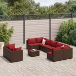 vidaXL Salon de jardin 10 Pièces avec coussins marron résine tressée