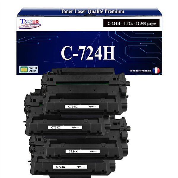 T3AZUR - 4x Toners compatibles avec Canon 724H (3482B002) pour Canon LBP-6750DN  LBP-6780X  MF-512x  MF-515x Noir - 12 500p