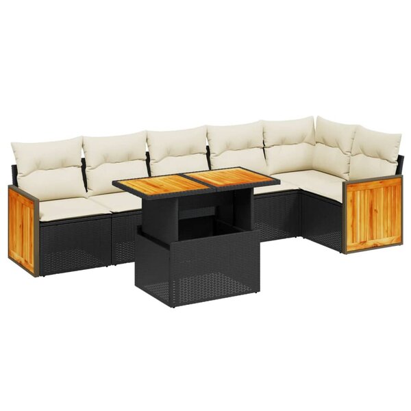 vidaXL Salon de jardin 7 Pièces avec coussins noir résine tressée