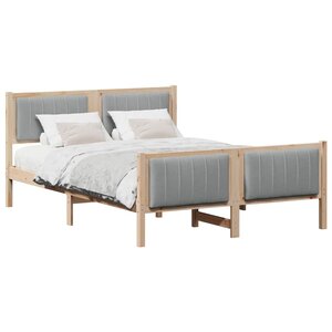 vidaXL Cadre de lit avec tête de lit Marron et gris clair 135 x 190 cm