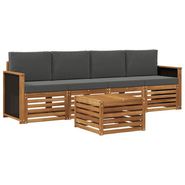 vidaXL Ensemble de canapés d'extérieur 5 pc Naturel et Anthracite