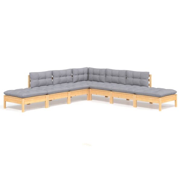 vidaXL Salon de jardin 7 Pièces avec coussins gris bois de pin