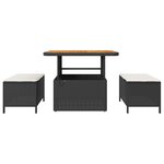 Ensemble de salle à manger de jardin de 3 pièces avec coussins en poly rotin noir et acacia