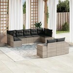 vidaXL Salon de jardin 9 Pièces avec coussins gris clair résine tressée