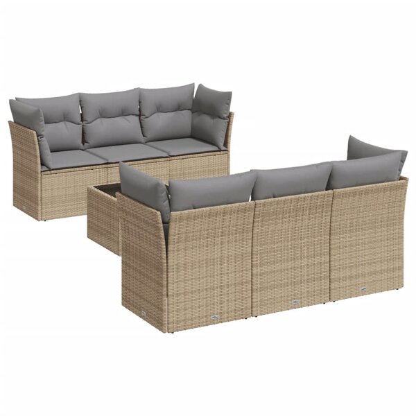 vidaXL Salon de jardin avec coussins 7 Pièces beige résine tressée