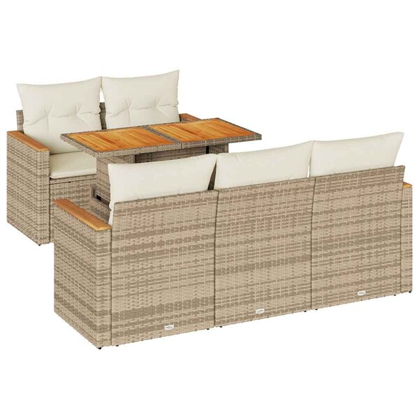 vidaXL Salon de jardin 6 Pièces avec coussins beige résine tressée acacia