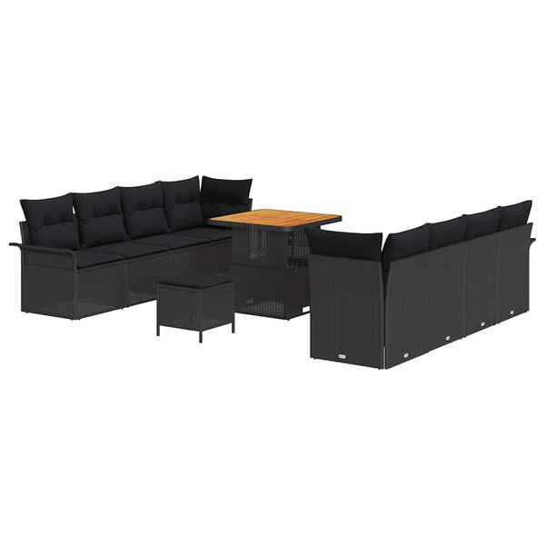 vidaXL Ensemble de canapé de jardin 11 Pièces Noir 80 x 80 x 71 cm