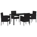 vidaXL Ensemble de Salle à Manger de Jardin 5 Pièces avec Coussins Noir Rattan PE