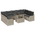 Ensemble de 10 pièces de canapé de jardin avec coussins gris clair en rattan poly