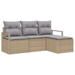 Ensemble de Canapé de Jardin 4 Pièces avec Coussins en Poly Rattan Beige