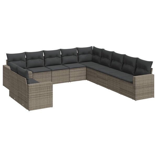 vidaXL Salon de jardin 11 Pièces avec coussins gris résine tressée