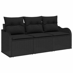 vidaXL Ensemble de canapé de jardin avec coussin 3 Pièces Noir polyrotin