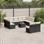 vidaXL Salon de jardin 12 Pièces avec coussins noir résine tressée