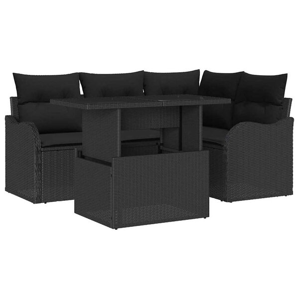 vidaXL Ensemble de canapé de jardin 5 Pièces Noir Poly Rattan