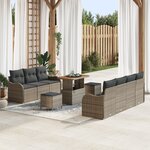 Ensemble de Canapé de Jardin 10 Pièces avec Coussins Gris en Poly Rattan Acacia