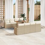 vidaXL Ensemble salle à manger jardin 9 pièces coussins Beige Poly Rotin Acacia
