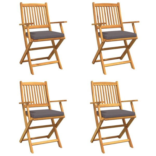 vidaXL Chaises de jardin pliantes avec coussin gris - 4 pièces en bois d'acacia solide