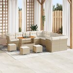 Ensemble de canapés de jardin 14 pièces avec coussins Beige Poly Rattan Acacia