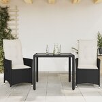 vidaXL Ensemble de bistro 3 Pièces avec coussins noir résine tressée