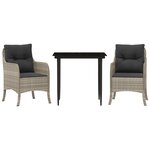 vidaXL Ensemble à manger de jardin 3Pièces coussins gris clair poly rotin