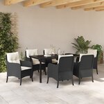 vidaXL Set de salle à manger de jardin de 7 pièces avec coussins en poly rattan noir