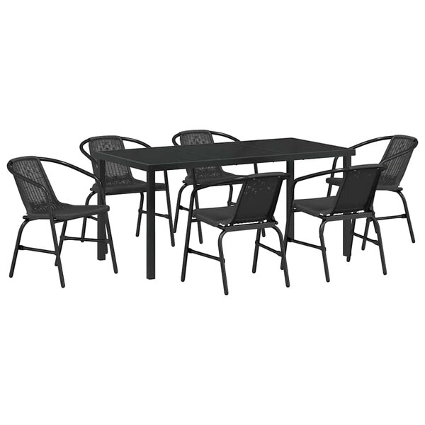 vidaXL Ensemble de salle à manger pour jardin 7 Pièces Noir