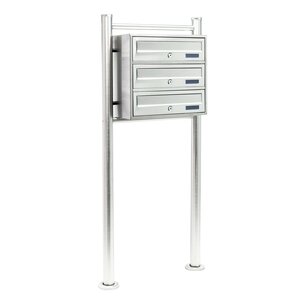 Bloc 3 boites aux lettres sur pied support 3 compartiments superposés acier inoxydable
