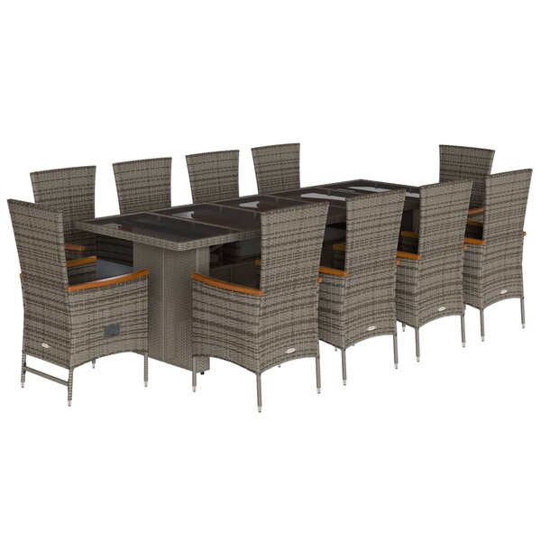 vidaXL Ensemble à manger de jardin 11Pièces avec coussins gris poly rotin