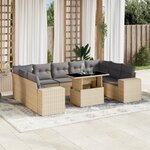 vidaXL Salon de jardin avec coussins 10 Pièces beige résine tressée