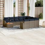 vidaXL Salon de jardin 11 Pièces avec coussins gris résine tressée