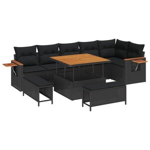 vidaXL Ensemble de canapé de jardin 9 Pièces Noir polyrotin