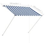vidaXL Auvent rétractable 150x150 cm Bleu et blanc